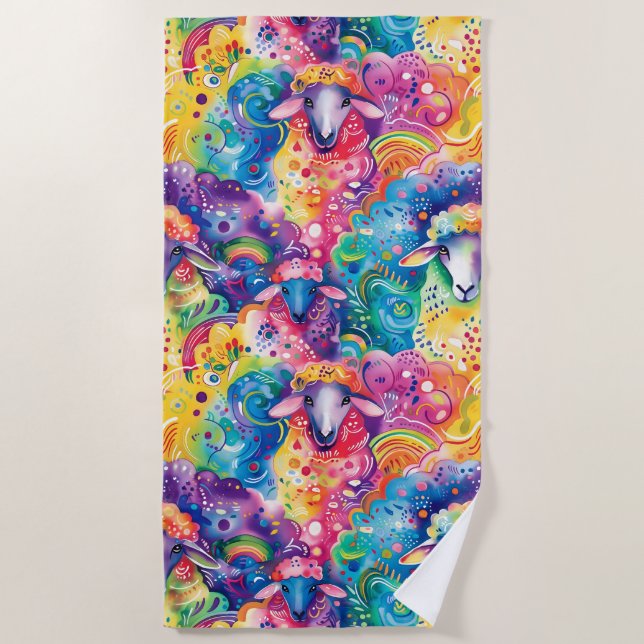 Cute colorful sheep pattern  beach towel (Front)
