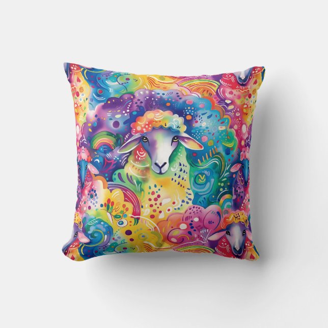 Cute colorful sheeps pattern throw pillow (Front)