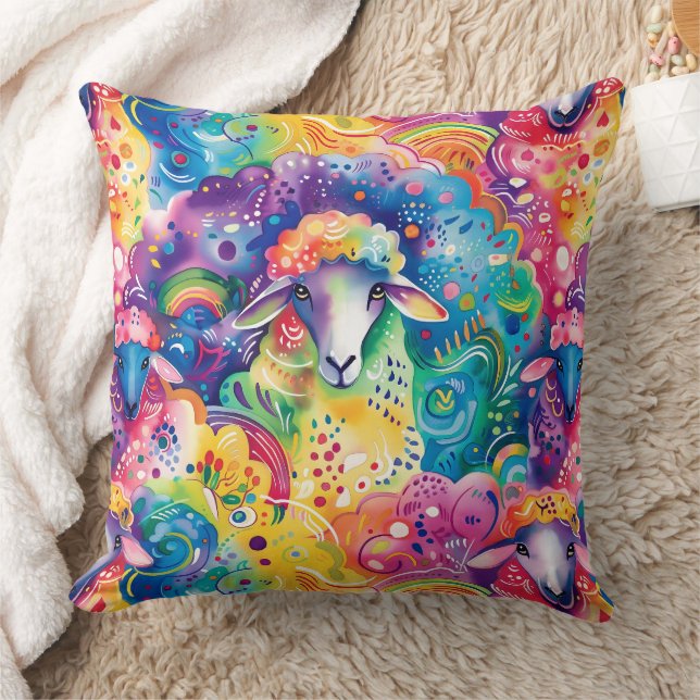 Cute colorful sheeps pattern throw pillow (Blanket)