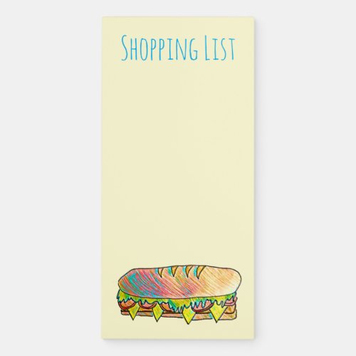 Cute colorful shopping list sub sandwich magnetic notepad