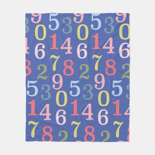 Cute Colorful Simple Numbers Pattern Blue Fleece Blanket