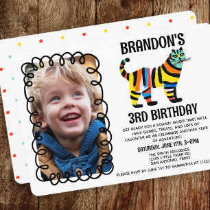 Cute Colorful Simple Rainbow Tiger Birthday Party Invitation