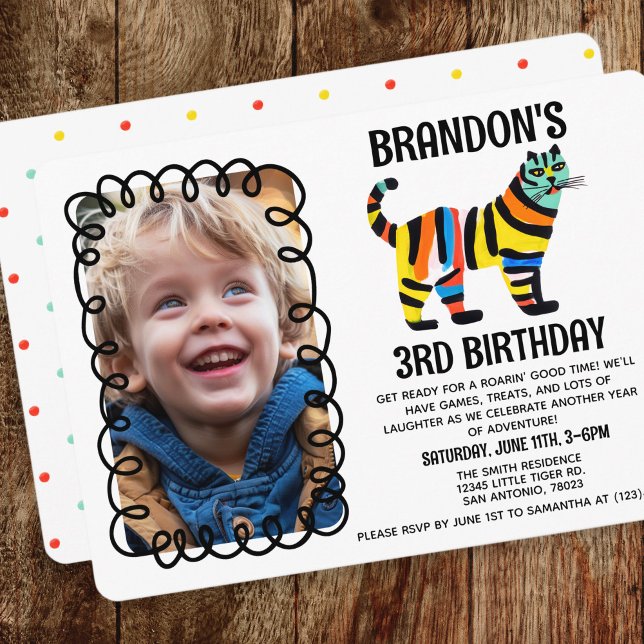 Cute Colorful Simple Rainbow Tiger Birthday Party Invitation (Creator Uploaded)
