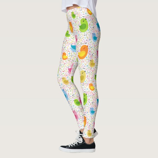Cute Colorful Singing Birds Leggings (Left)