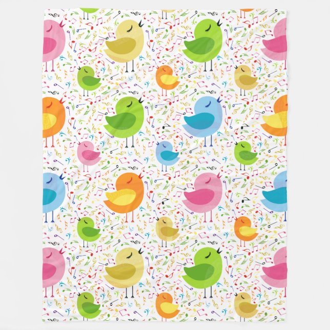 Cute Colorful Singing  Birds & Music Notes Pattern Fleece Blanket (Front)