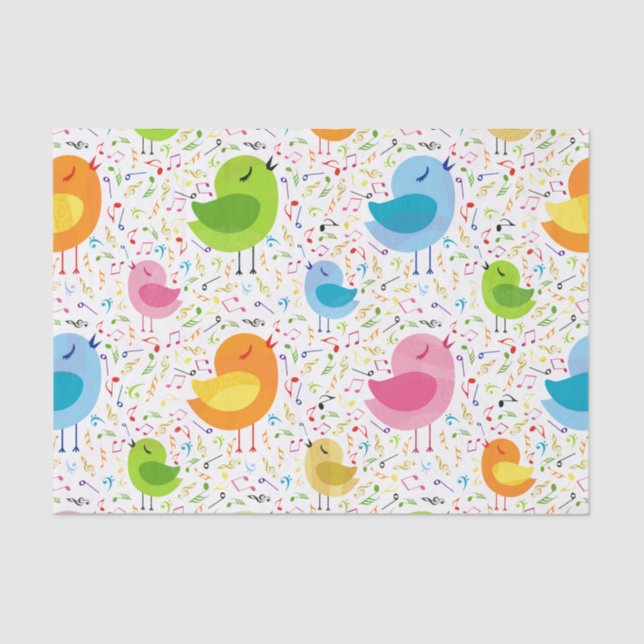Cute Colorful Singing  Birds & Music Notes Pattern Tissue Paper (Front)