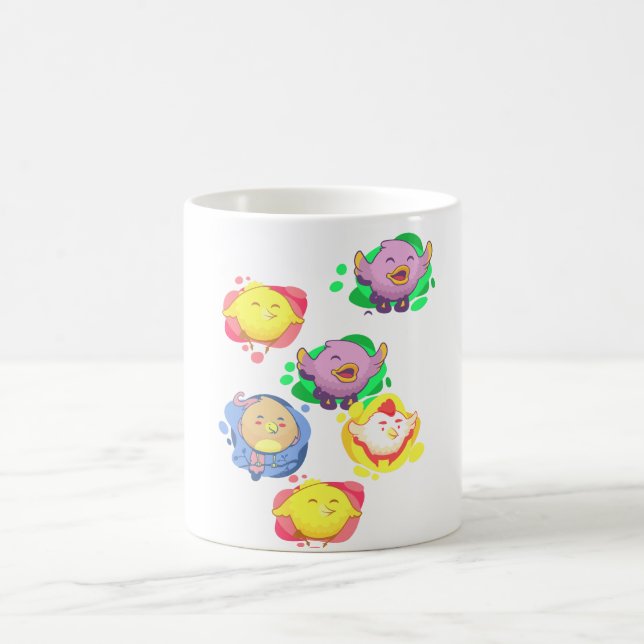 Cute Colorful Singing Chicks Coffee Mug (Center)