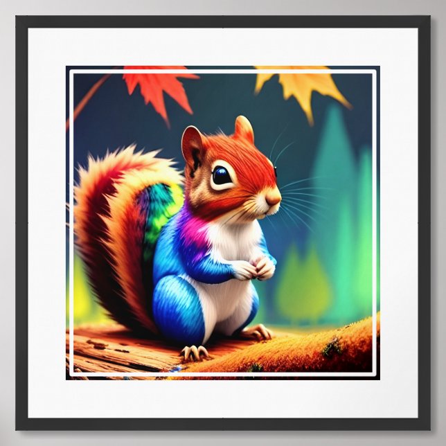 Cute Colorful Sitting Squirrel-75463 Framed Art (Framed Front)