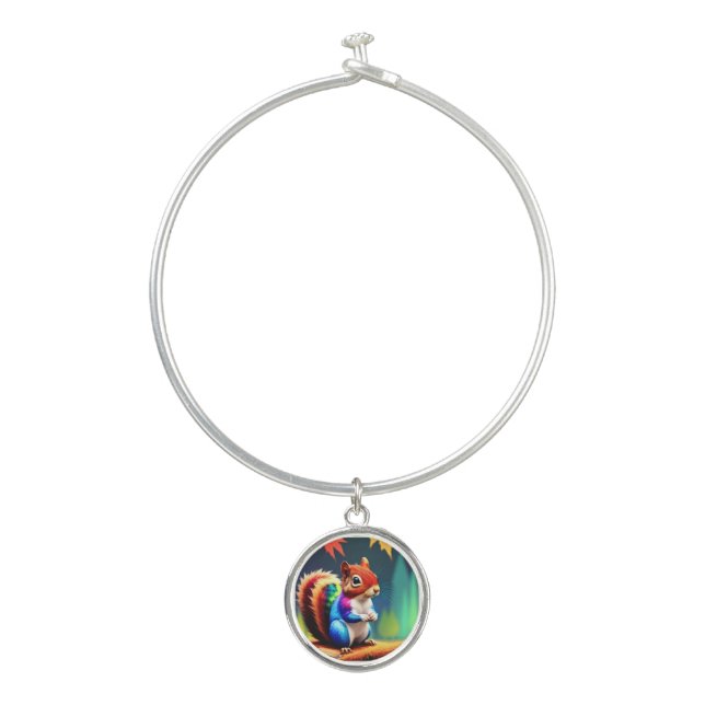 Cute Colorful Sitting Squirrel Bangle Bracelet (Front)