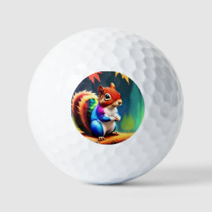Cute Colorful Sitting Squirrel Golf Balls