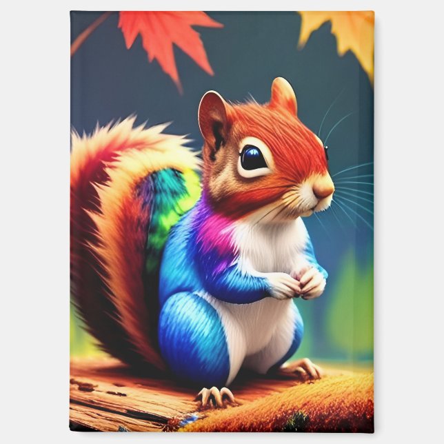Cute Colorful Sitting Squirrel Magnet (Front)