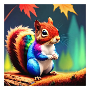 Cute Colorful Sitting Squirrel Photo Print
