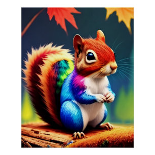 Cute Colorful Sitting Squirrel Poster