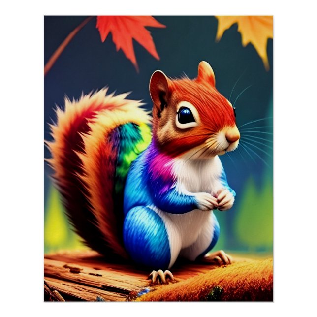 Cute Colorful Sitting Squirrel Poster (Front)