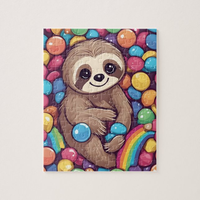 Cute colorful Sloth with candies and sweets Jigsaw Puzzle (Vertical)