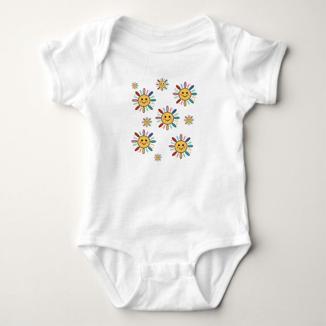 Cute Colorful Smiling Sun Illustration Baby Bodysuit (Front)