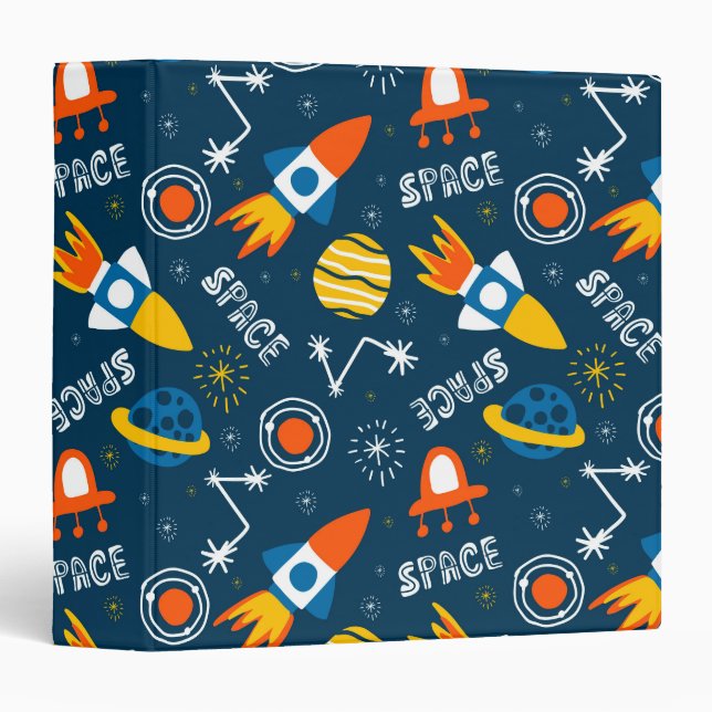 Cute Colorful Space Adventures Pattern 3 Ring Binder (Front/Spine)