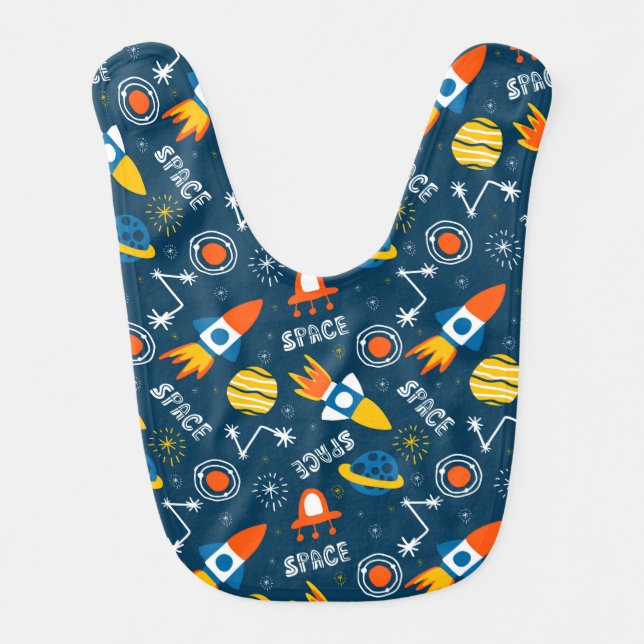 Cute Colorful Space Adventures Pattern Baby Bib (Front)