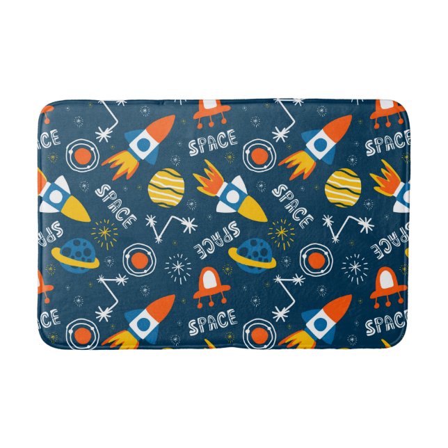 Cute Colorful Space Adventures Pattern Bath Mat (Front)