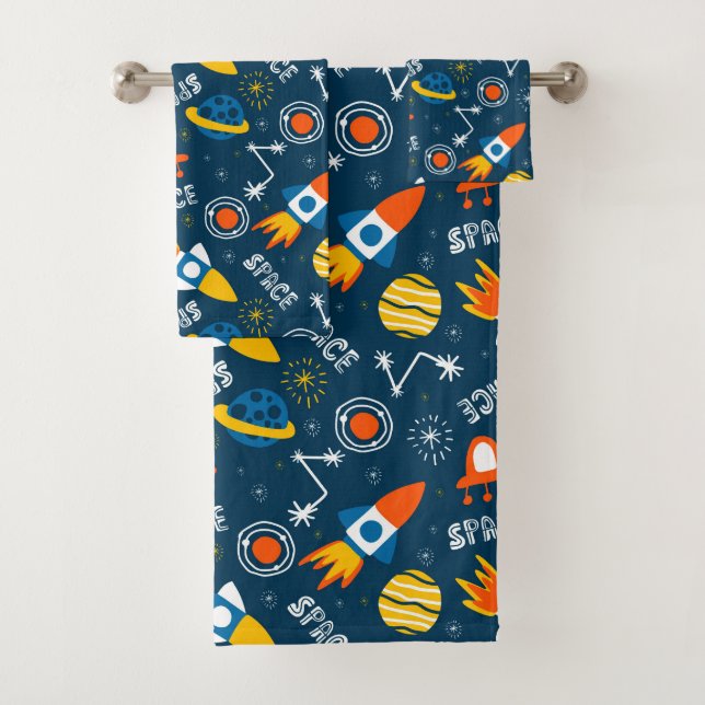 Cute Colorful Space Adventures Pattern Bath Towel Set (Insitu)