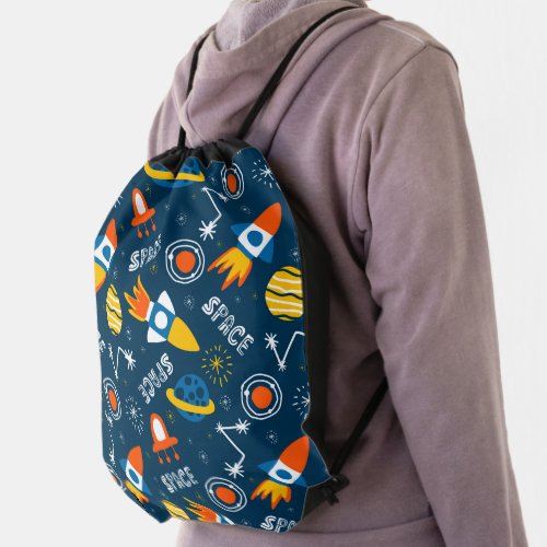 Cute Colorful Space Adventures Pattern Drawstring Bag