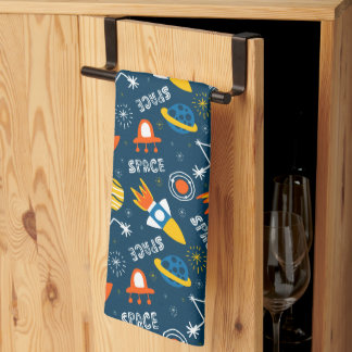Cute Colorful Space Adventures Pattern Kitchen Towel