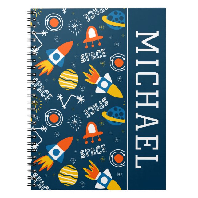 Cute Colorful Space Adventures Pattern Notebook (Front)