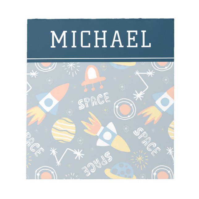 Cute Colorful Space Adventures Pattern Notepad (Front)