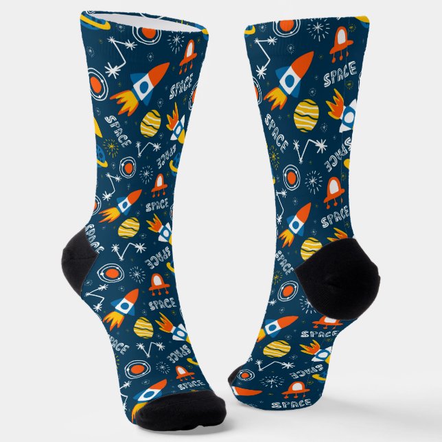 Cute Colorful Space Adventures Pattern Socks (Angled)