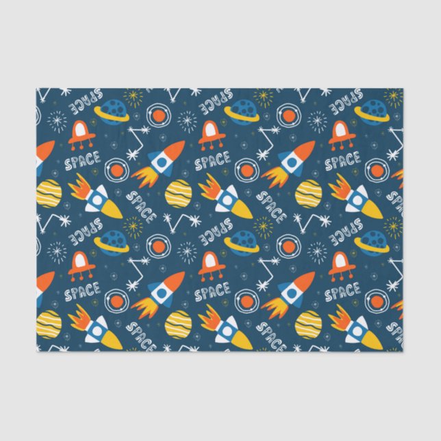 Cute Colorful Space Adventures Pattern Tissue Paper (Front)