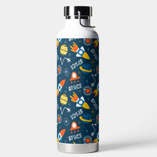 Cute Colorful Space Adventures Pattern Water Bottle (Left)