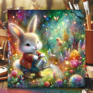 Cute Colorful Sparkle Happy Bunny Flowers Easter Holiday Card