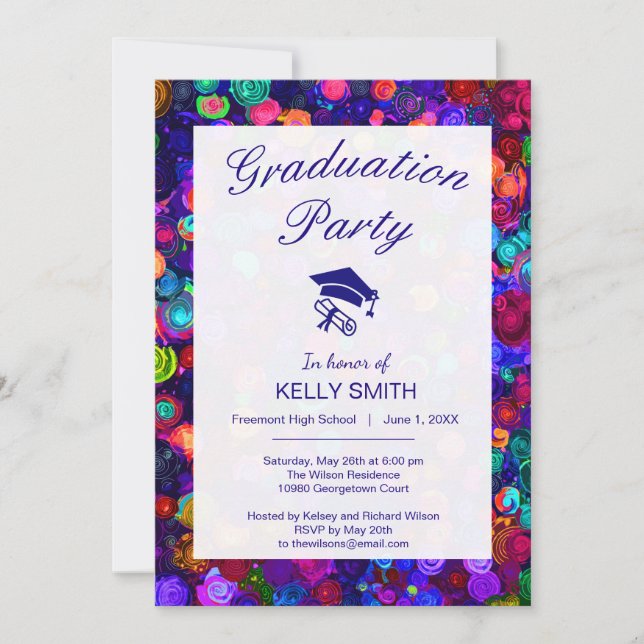 Cute colorful spiral cosmos patterns invitation (Front)