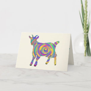 Cute Colorful Spiral Goat Funny Quirky Animal Art Card