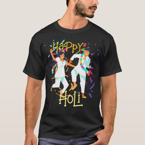 Cute Colorful Splash Couple playing Holi T_Shirt