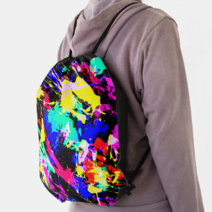 Cute colorful splatter paint car flag drawstring bag