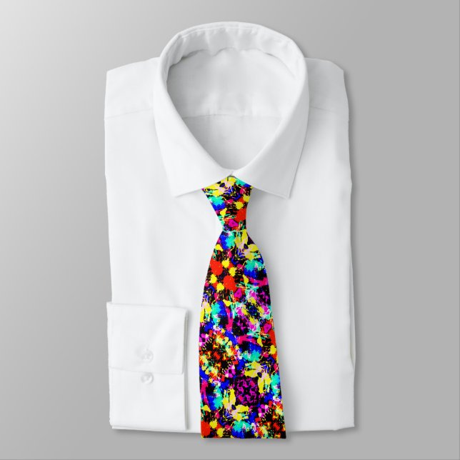 Cute colorful splatter paint car flag neck tie (Tied)