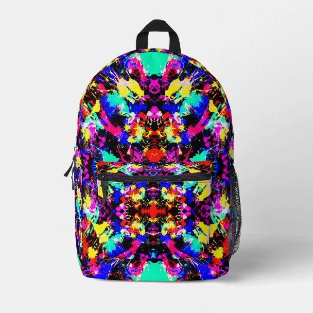 Cute colorful splatter paint car flag printed backpack (Front)