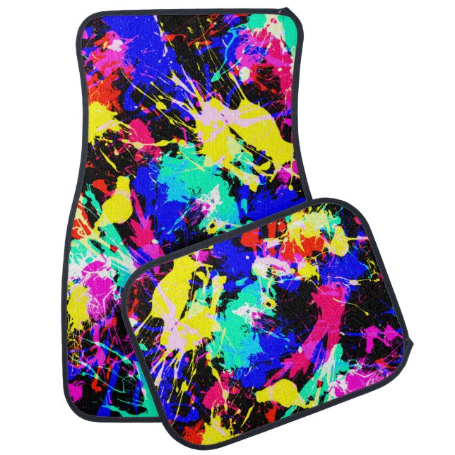 Cute colorful splatter paint car floor mat (Set)
