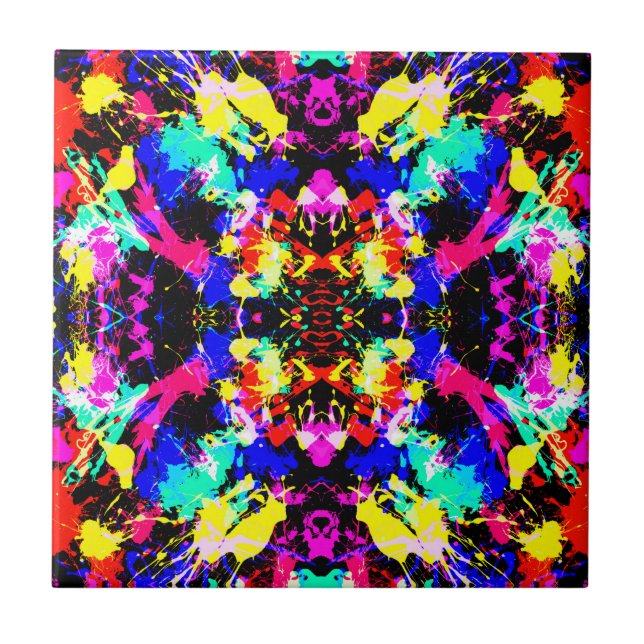 Cute colorful splatter paint ceramic tile (Front)