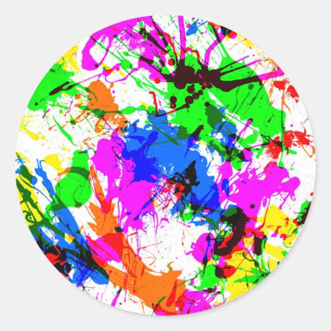 Cute colorful splatter paint design classic round sticker (Front)