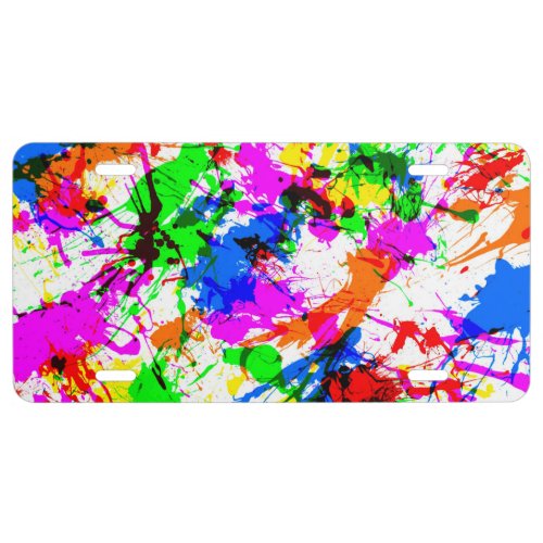 Cute colorful splatter paint design license plate
