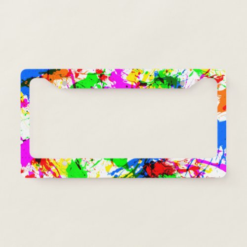 Cute colorful splatter paint design license plate frame
