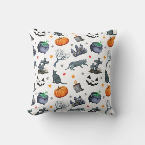 Cute colorful spooky Halloween theme Throw Pillow