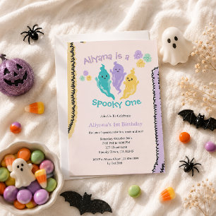 Cute Colorful Spooky One Halloween Birthday Invitation