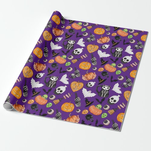 Cute Colorful Spooky Trick or Treat Halloween Wrapping Paper
