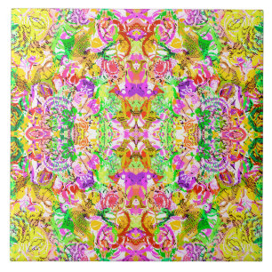 Cute colorful spring abstract floral ceramic tile