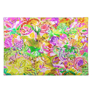 Cute colorful spring abstract floral cloth placemat