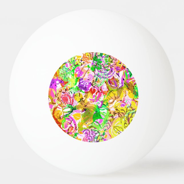 Cute colorful spring abstract floral ping pong ball (Front)