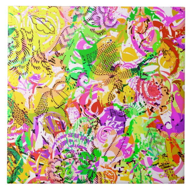 Cute colorful spring abstract floral tile (Front)